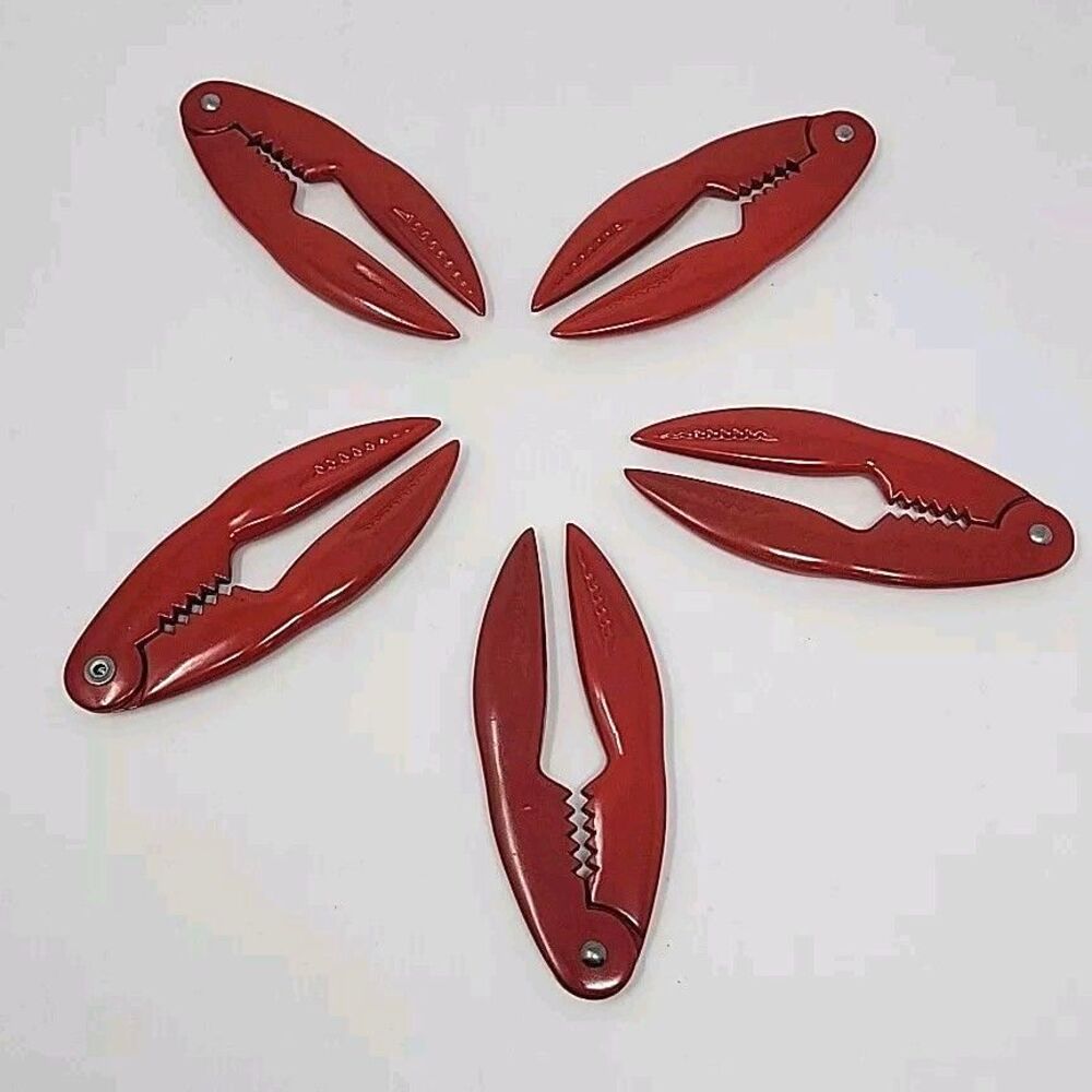 Vtg Seafood Lobster Claw Crab Cracker x5 Red Enamel Cast Aluminum Shell Opener